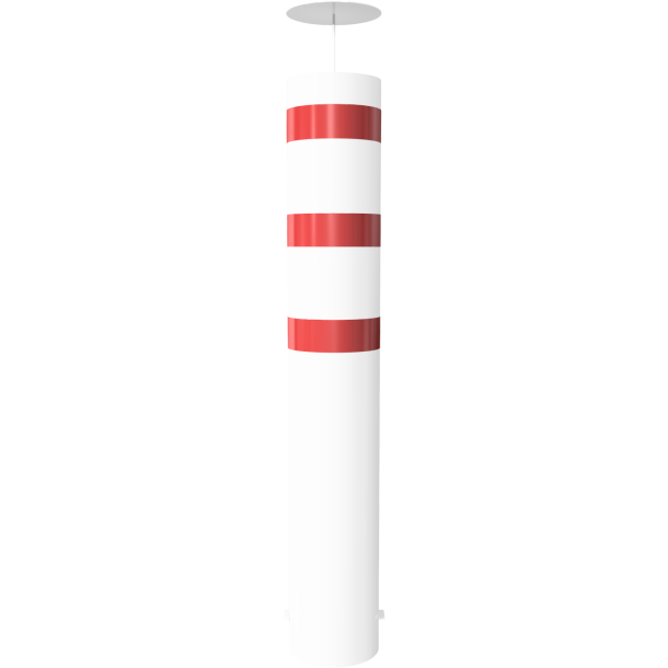 Barrier bollard | Steel tube  323 x 5 mm | stationary | for setting in concrete | hot-dip galvanized and white coatedwith three red reflecting stripes | total length: 2000 mm | steel cap with concrete anchor